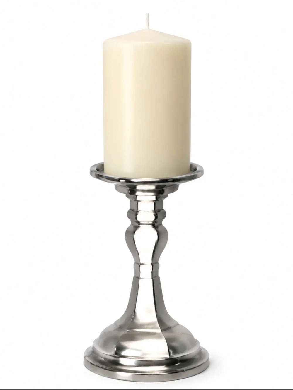 Pewter Brass Pillar Candle Holder 9” Geometric Candlestick Home Decor